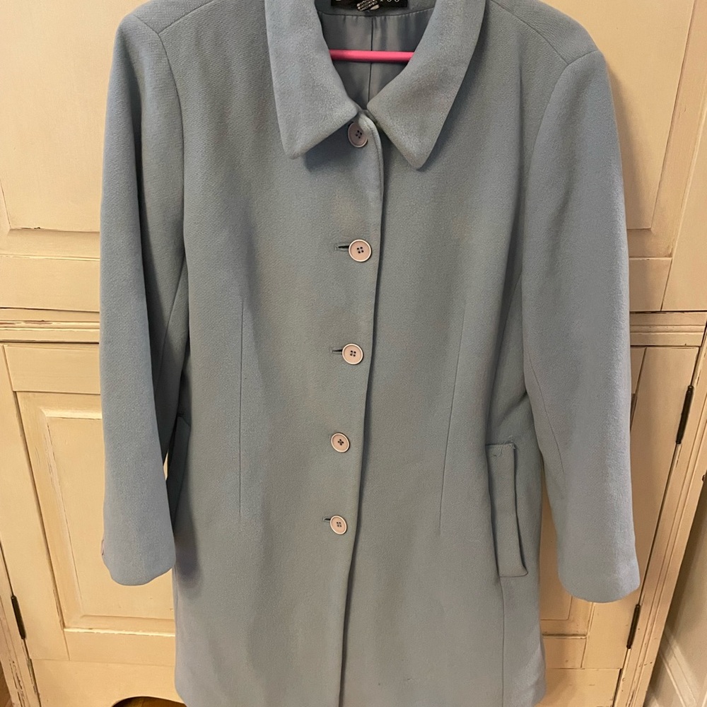 Light blue wool coat. Almost knee length
